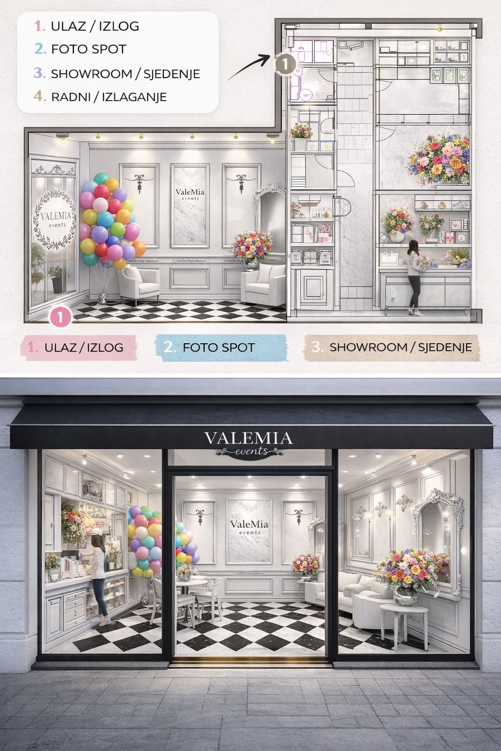 Valemia koncept prostora — ulaz, foto spot, showroom